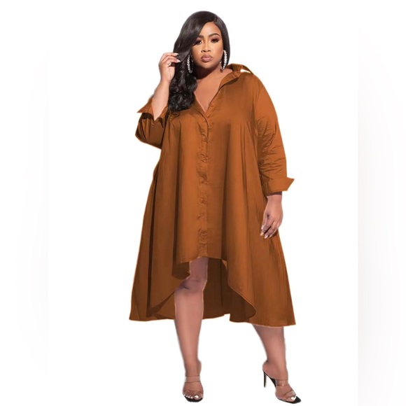 Plus Size Satin Button Front Hem Oversized Elegant Loose Fit Shirt Dress - Picture 10 of 13